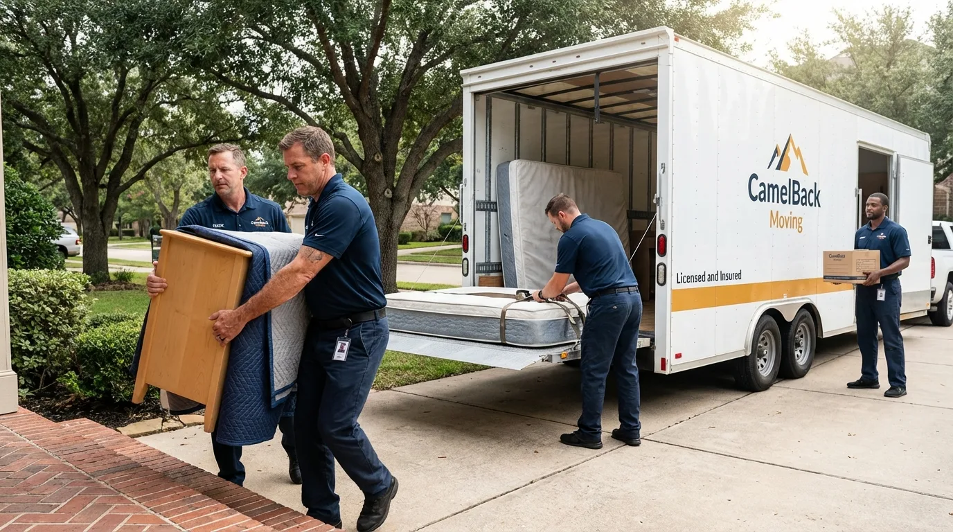 Crew loading residential truck for cross-state move from Mio, MI