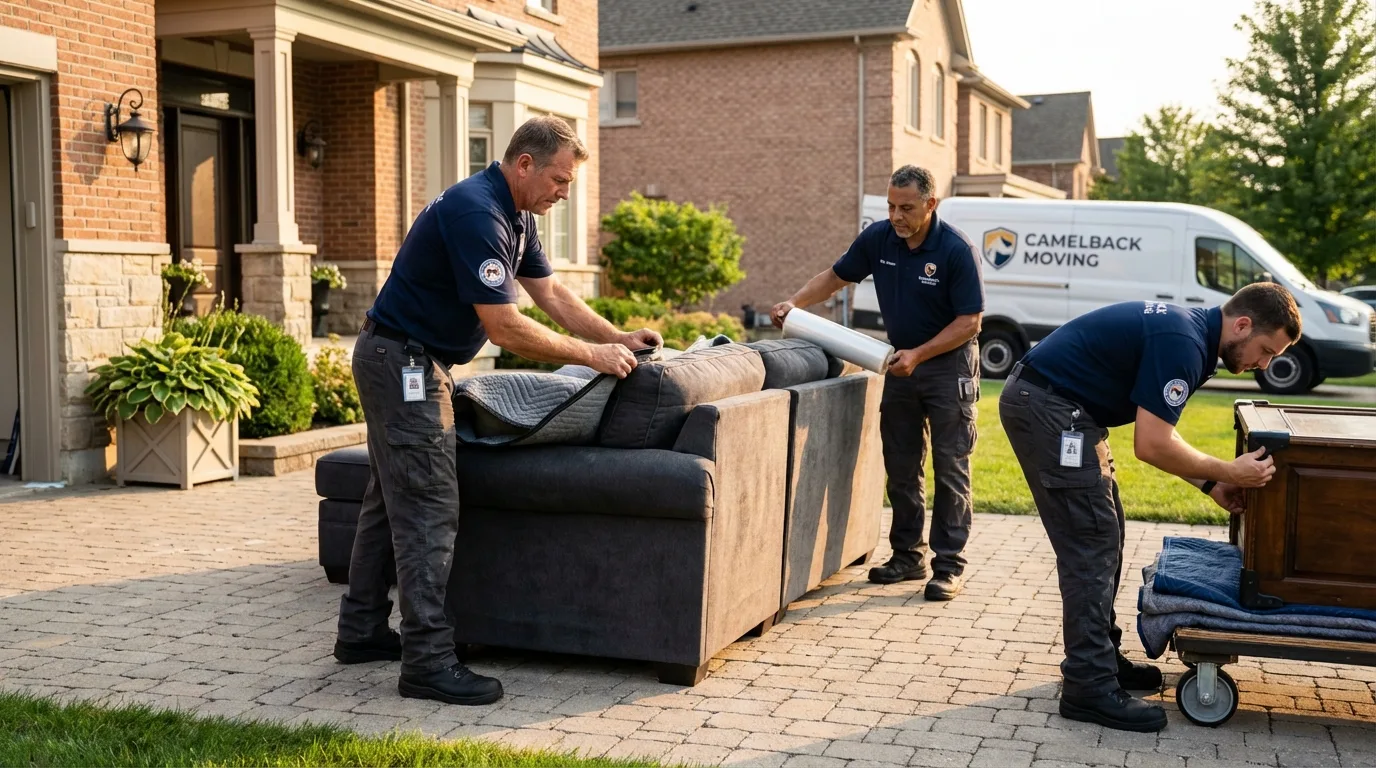 Large estate moving crew wrapping furniture in Mio, MI