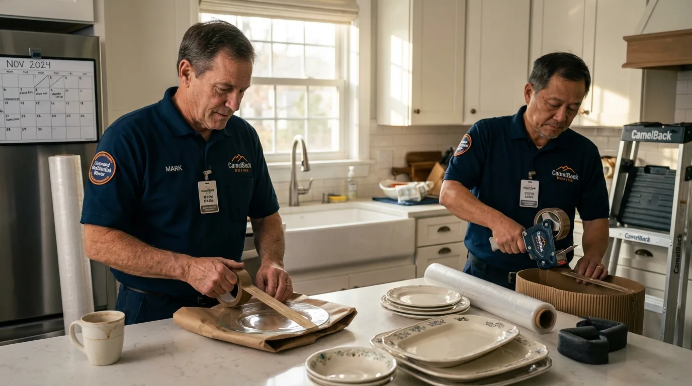 Professional crew packing kitchen dishware in Mio, MI